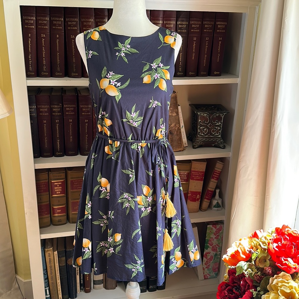 Vintage Inspired Navy Blue Lemon Dress Bailey Blue Size Small